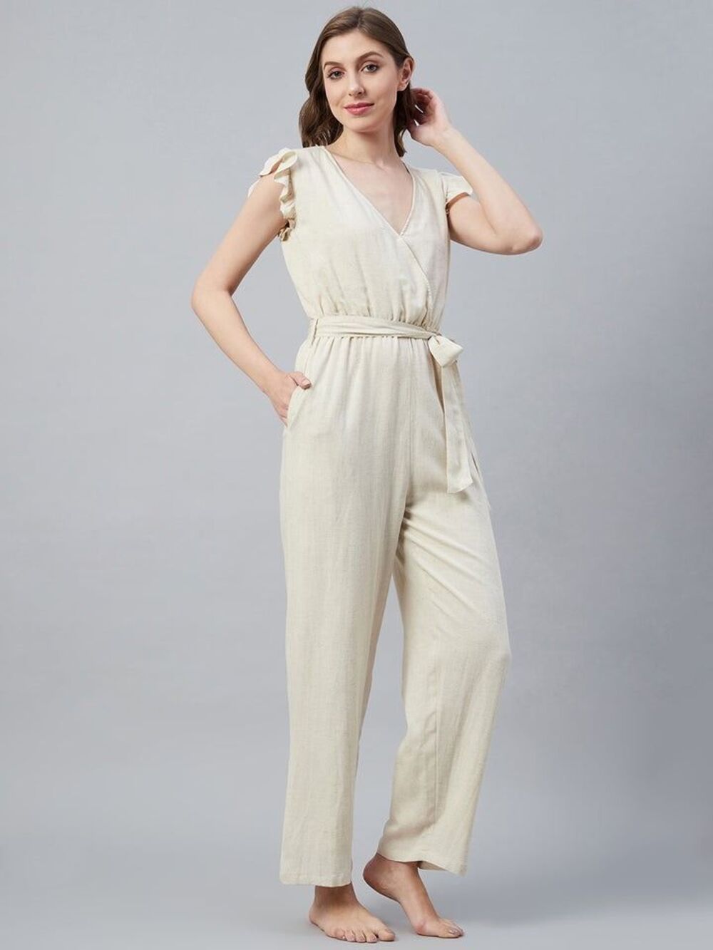 NWT Sim & Sam Natural Rayon Linen Jumpsuit Women’s Size XL